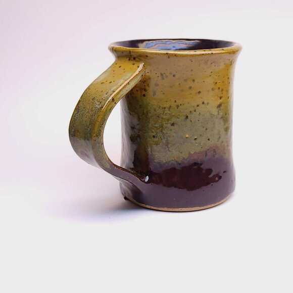 Handcrafted Mug Signed Joan G. Earthy Green Gold & Brown Glaze Finish - Picture 3 of 11